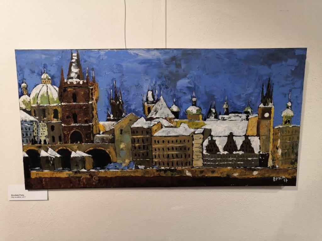 Stověžatá Praha-olej na plátně