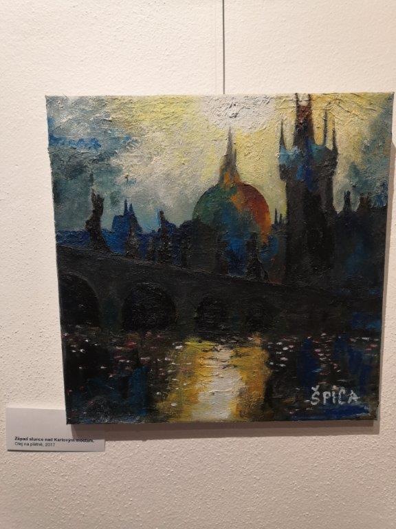 Západ slunce nad Karlovým mostem-Olej na plátně