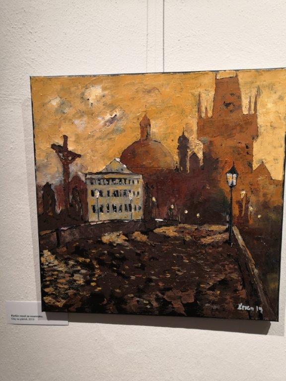 Karlův most za soumraku-olej na plátně